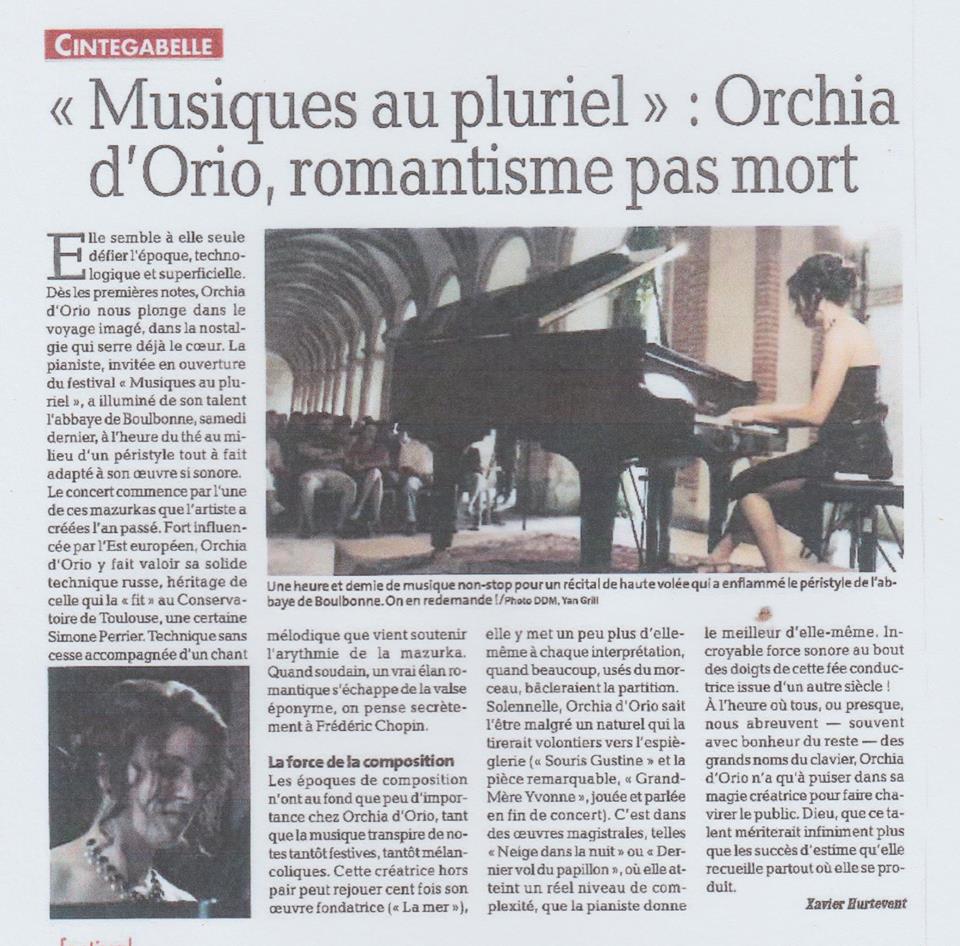 Musiques au pluriel: Orchia d'Orio, romantisme pas mort.