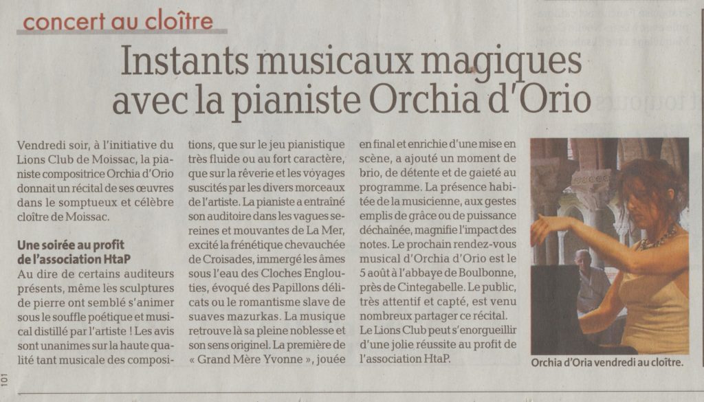 MOISSAC: Instants musicaux magiques avec la pianiste Orchia d'Orio