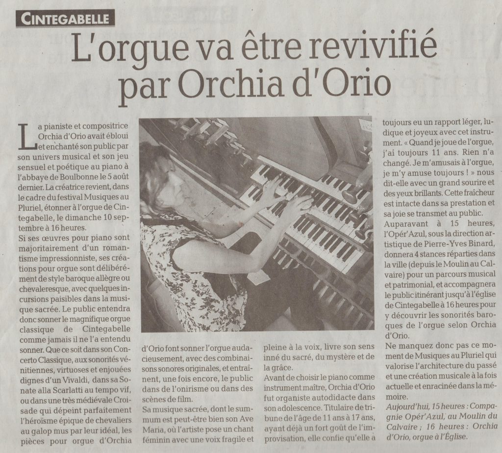 Cintegabelle: L'orgue va être revivifié par Orchia d'Orio