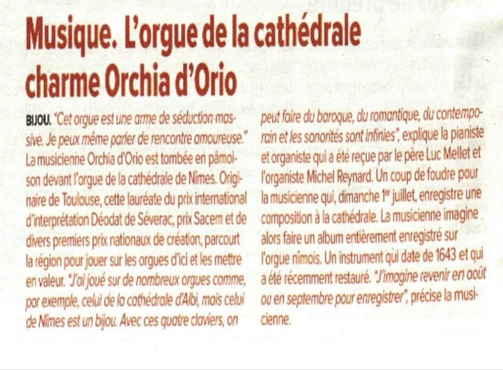 NÎMES MUSIQUE. L'orgue de la cathédrale charme Orchia d'Orio