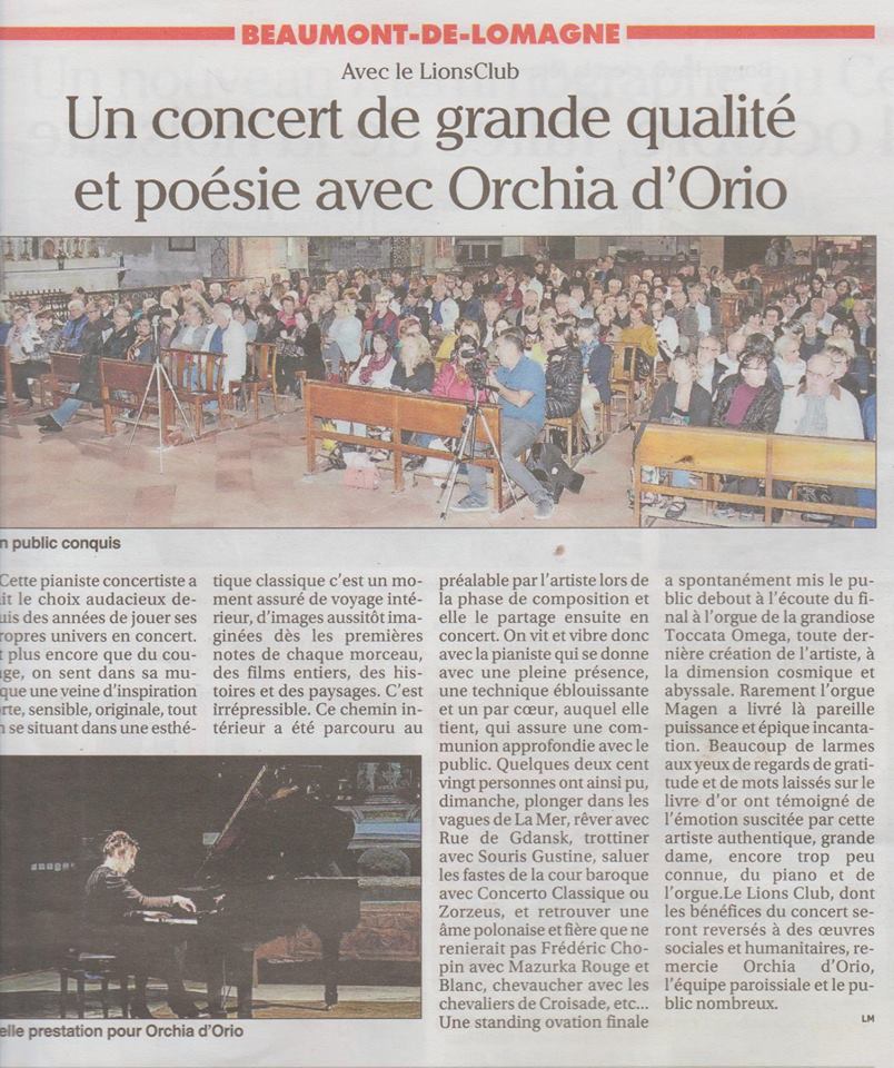 UN CONCERT DE GRANDE QUALITE ET POESIE AVEC ORCHIA D'ORIO