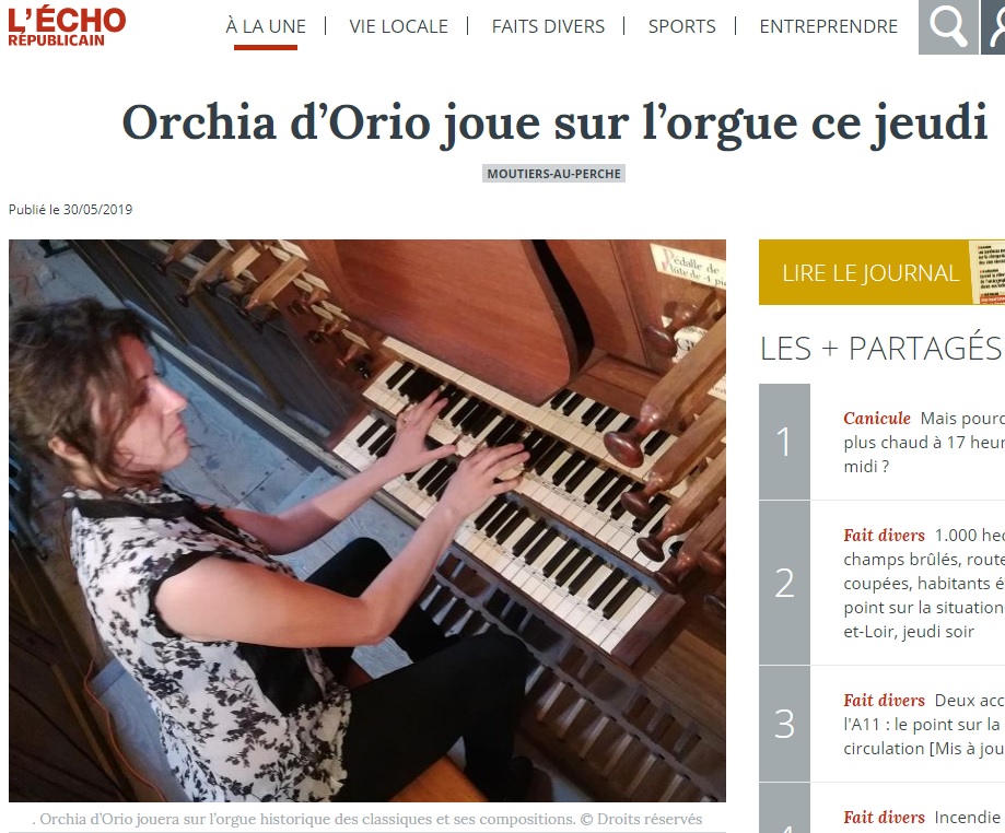 Orchia d'Orio joue ce jeudi sur l'orgue